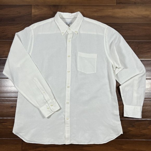 Peter Millar Men's Size XL Solid White Linen Cotton Silk Button Up Shirt - Picture 1 of 11